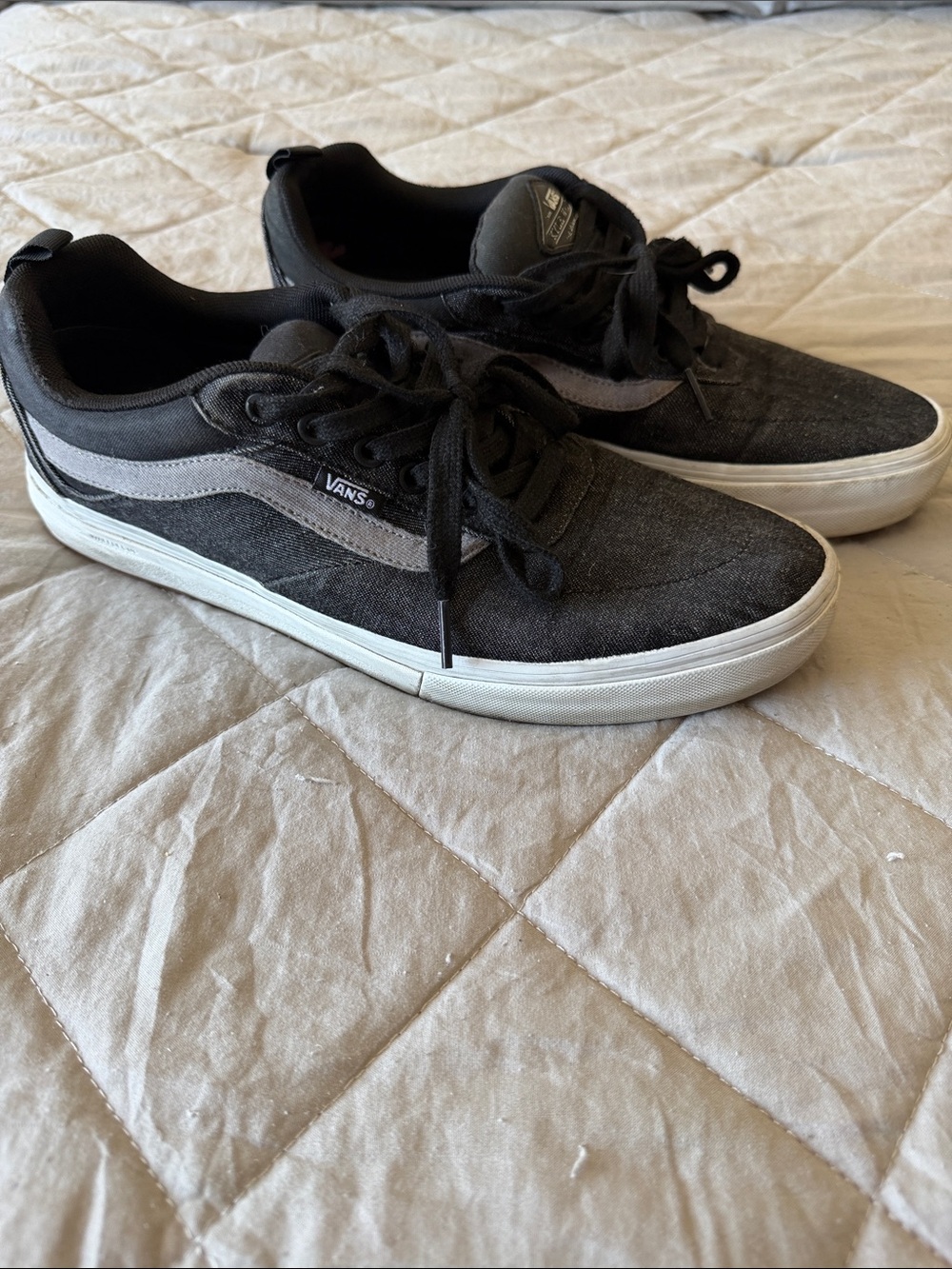 Vans Black Canvas Low-Top Sneakers with Gray Side Stripe